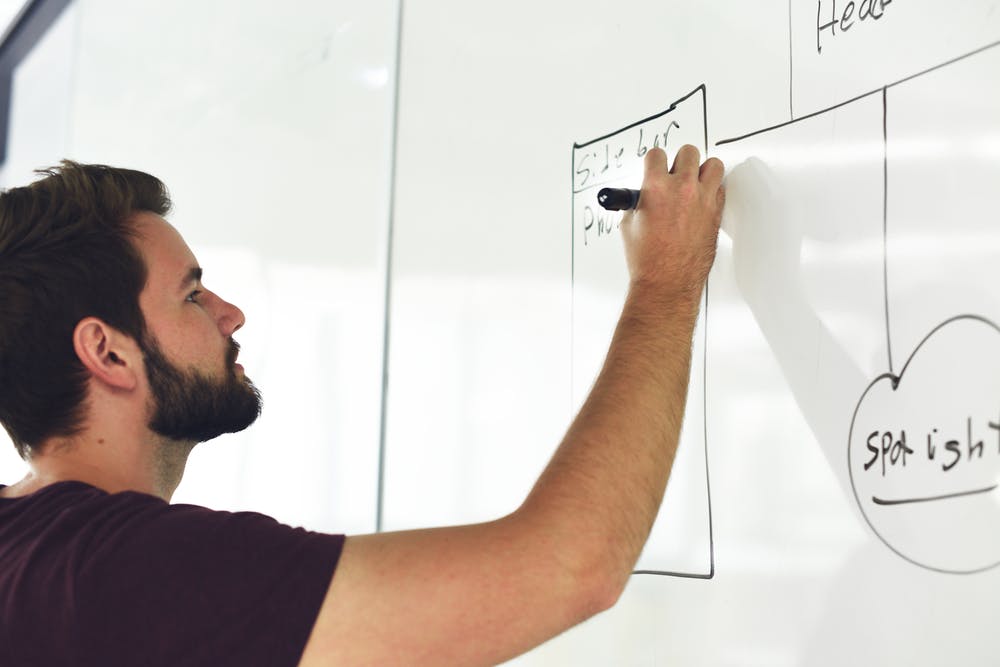 Man Writing on Whiteboard Image